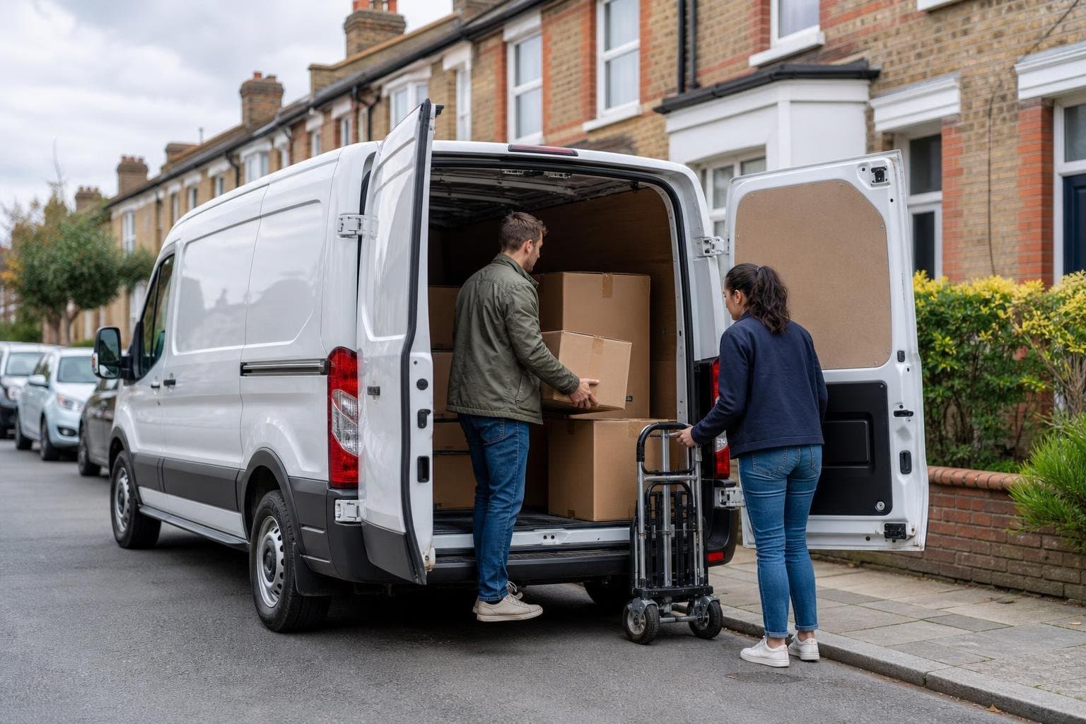 Self-drive hire van being loaded outside a North London home